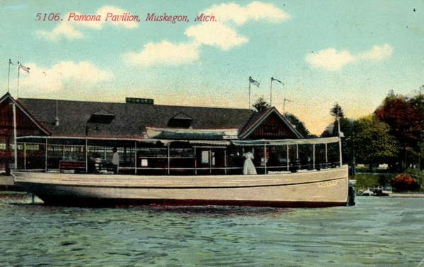 Fruitport Pavilion (Pamona Pavlion) - Old Postcard Showing Boat Dock (newer photo)